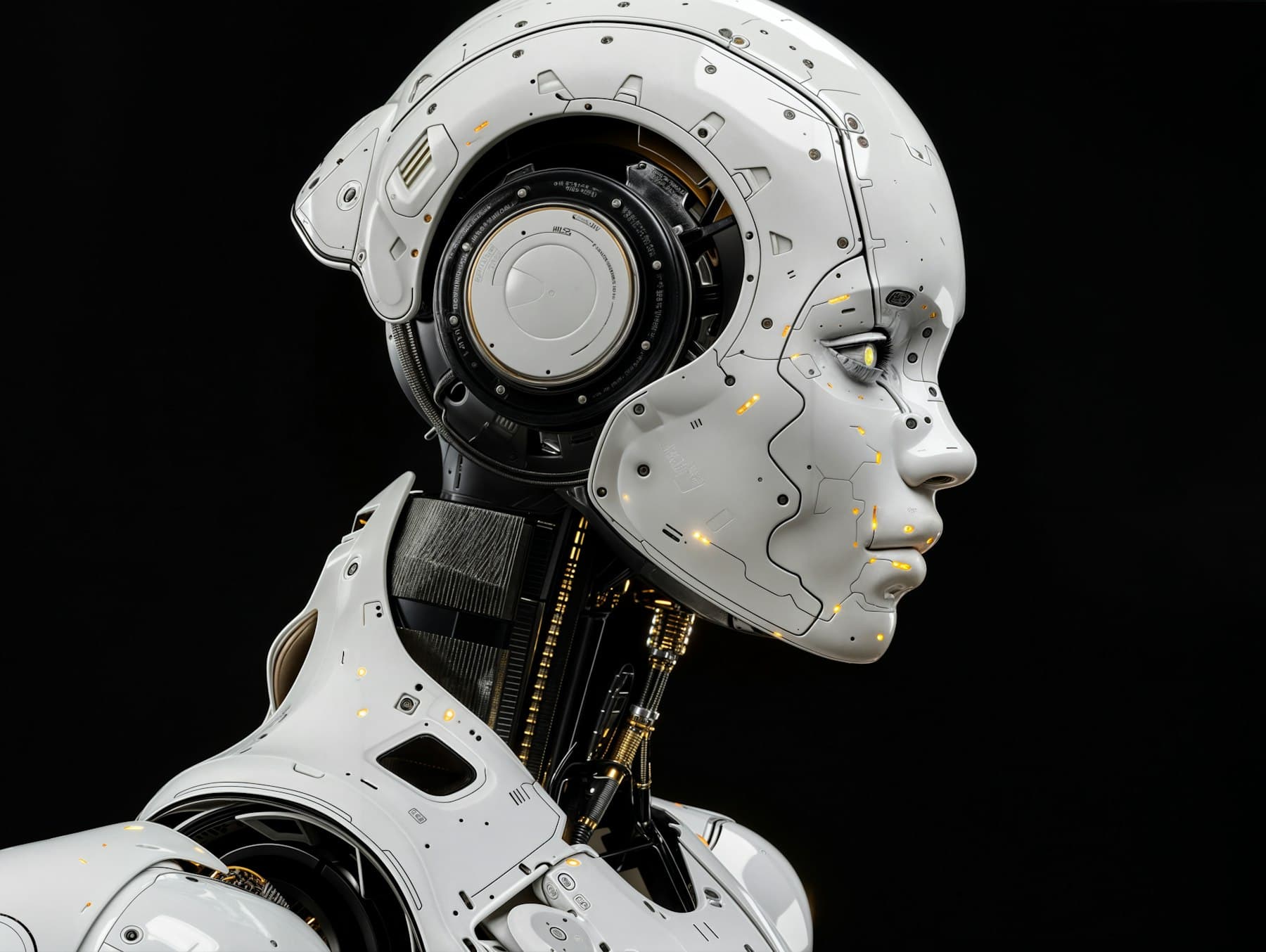 A white humanoid robot in profile